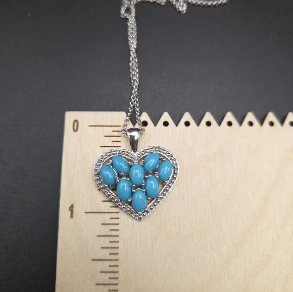 S/S Seeping Beauty Turquoise Heart Pendant Necklace. 18" With 2" Extender - Picture 4 of 8